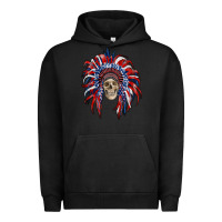 Pigment Black american flag indian headdress with skull Urban Hoodie - RanaPortraitStore