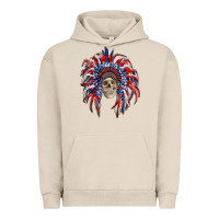 Pigment French Oak american flag indian headdress with skull Urban Hoodie - RanaPortraitStore