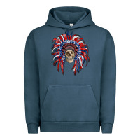 Pigment Midnight Navy american flag indian headdress with skull Urban Hoodie - RanaPortraitStore