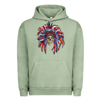 Pigment Oil Green american flag indian headdress with skull Urban Hoodie - RanaPortraitStore