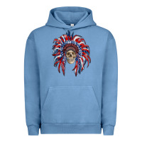 Pigment Pebble Blue american flag indian headdress with skull Urban Hoodie - RanaPortraitStore