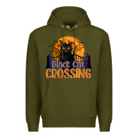 Army Green Black Cat Crossing Premium Hoodie - texasbilliewilder