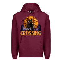 Burgundy Black Cat Crossing Premium Hoodie - texasbilliewilder