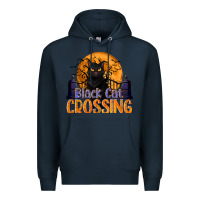 Navy Black Cat Crossing Premium Hoodie - texasbilliewilder