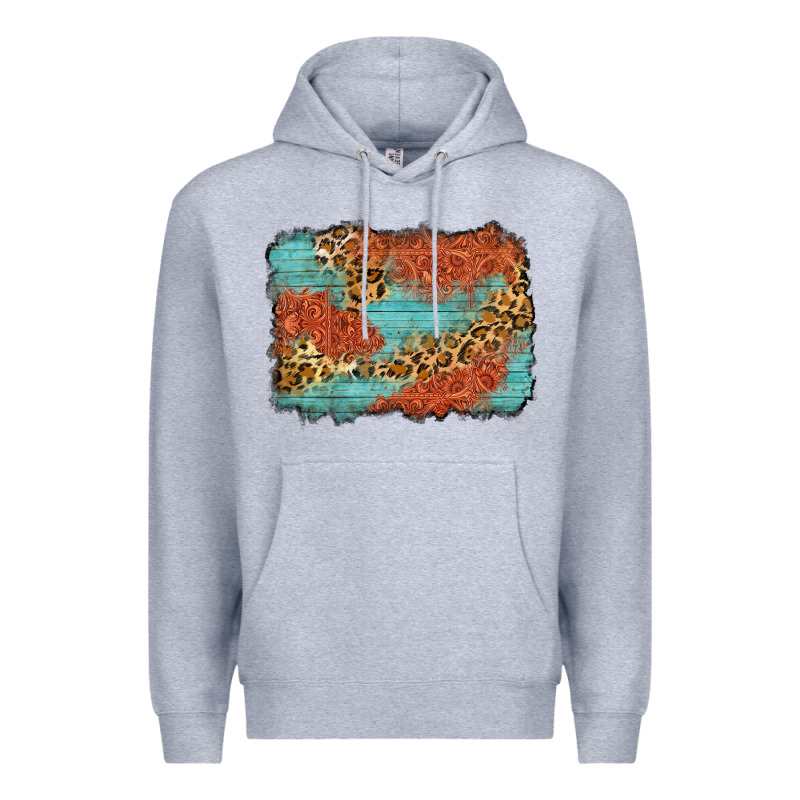 Western Leopard Tooled Leather Background Premium Hoodie by Zillion Design Studio | Teevron