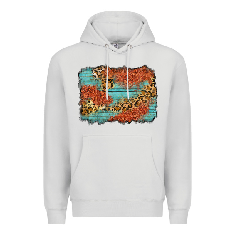 Western Leopard Tooled Leather Background Premium Hoodie by Zillion Design Studio | Teevron