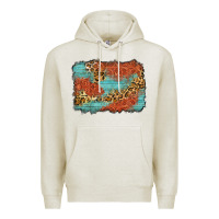 Oatmeal Heather western leopard tooled leather background Premium Hoodie - Zillion Design Studio