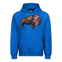 Cobalt american bison with indian headdress Urban Hoodie - RanaPortraitStore