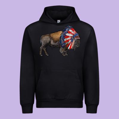 American Bison With Indian Headdress Urban Hoodie Designed By Ranaportraitstore