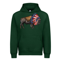 Forest Green american bison with indian headdress Urban Hoodie - RanaPortraitStore