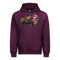 Mauve Wine american bison with indian headdress Urban Hoodie - RanaPortraitStore