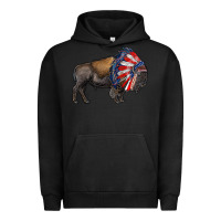Pigment Black american bison with indian headdress Urban Hoodie - RanaPortraitStore