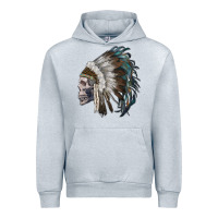 Heather Grey skull with indian headdress Urban Hoodie - RanaPortraitStore