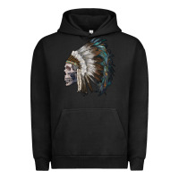 Pigment Black skull with indian headdress Urban Hoodie - RanaPortraitStore
