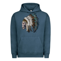 Pigment Midnight Navy skull with indian headdress Urban Hoodie - RanaPortraitStore