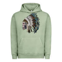 Pigment Oil Green skull with indian headdress Urban Hoodie - RanaPortraitStore