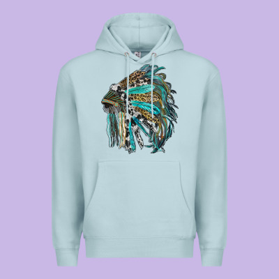 Indian Feather Headdress With Western  Patterns Premium Hoodie Designed By Ranaportraitstore