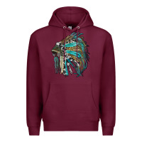 Burgundy indian feather headdress with western  patterns Premium Hoodie - RanaPortraitStore