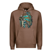 Chestnut indian feather headdress with western  patterns Premium Hoodie - RanaPortraitStore