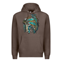 Coffee indian feather headdress with western  patterns Premium Hoodie - RanaPortraitStore