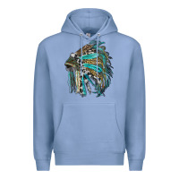 Colony Blue indian feather headdress with western  patterns Premium Hoodie - RanaPortraitStore