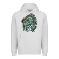 Dove Grey indian feather headdress with western  patterns Premium Hoodie - RanaPortraitStore