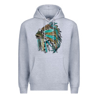 Heather Grey indian feather headdress with western  patterns Premium Hoodie - RanaPortraitStore