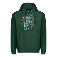 Sports Green indian feather headdress with western  patterns Premium Hoodie - RanaPortraitStore