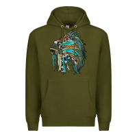 Army Green indian feather headdress with western  patterns Premium Hoodie - RanaPortraitStore