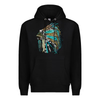 Black indian feather headdress with western  patterns Premium Hoodie - RanaPortraitStore