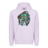 Lilac indian feather headdress with western  patterns Premium Hoodie - RanaPortraitStore