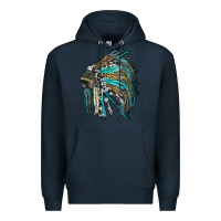 Navy indian feather headdress with western  patterns Premium Hoodie - RanaPortraitStore