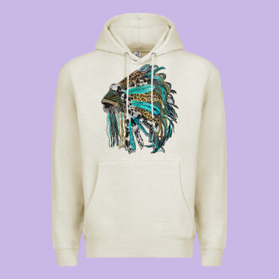 Indian Feather Headdress With Western  Patterns Premium Hoodie Designed By Ranaportraitstore
