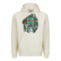 Oatmeal Heather indian feather headdress with western  patterns Premium Hoodie - RanaPortraitStore