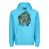 Ocean Blue indian feather headdress with western  patterns Premium Hoodie - RanaPortraitStore