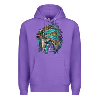 Purple indian feather headdress with western  patterns Premium Hoodie - RanaPortraitStore
