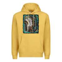 Antique Gold indian feather headdress with leopard background Premium Hoodie - RanaPortraitStore