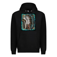 Black indian feather headdress with leopard background Premium Hoodie - RanaPortraitStore