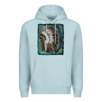 Blue Mist indian feather headdress with leopard background Premium Hoodie - RanaPortraitStore