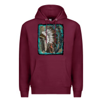 Burgundy indian feather headdress with leopard background Premium Hoodie - RanaPortraitStore