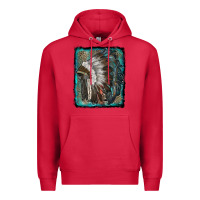 Cardinal indian feather headdress with leopard background Premium Hoodie - RanaPortraitStore