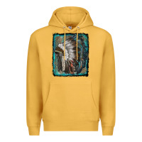 Mustard indian feather headdress with leopard background Premium Hoodie - RanaPortraitStore