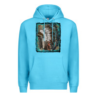 Ocean Blue indian feather headdress with leopard background Premium Hoodie - RanaPortraitStore