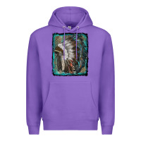 Purple indian feather headdress with leopard background Premium Hoodie - RanaPortraitStore