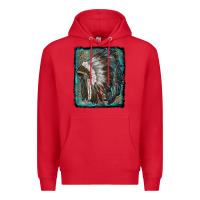 Red indian feather headdress with leopard background Premium Hoodie - RanaPortraitStore