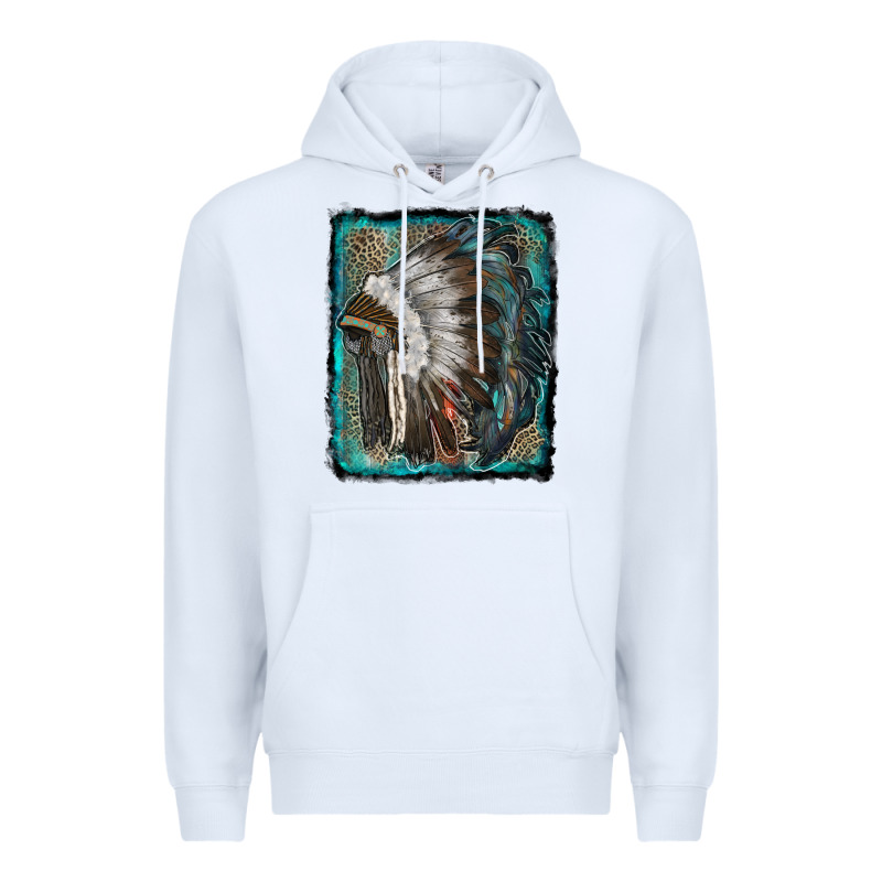 Indian Feather Headdress With Leopard Background Premium Hoodie by RanaPortraitStore | Teevron