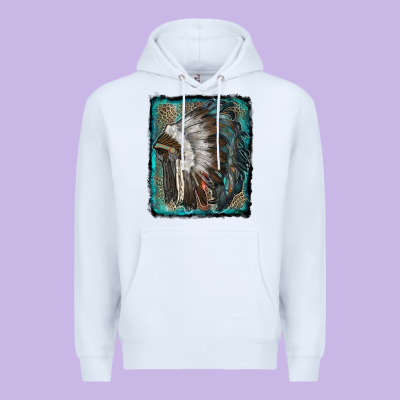Indian Feather Headdress With Leopard Background Premium Hoodie Designed By Ranaportraitstore