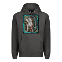Charcoal Heather indian feather headdress with leopard background Premium Hoodie - RanaPortraitStore