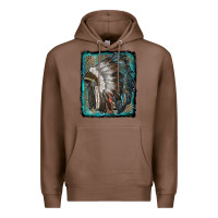 Chestnut indian feather headdress with leopard background Premium Hoodie - RanaPortraitStore