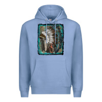 Colony Blue indian feather headdress with leopard background Premium Hoodie - RanaPortraitStore